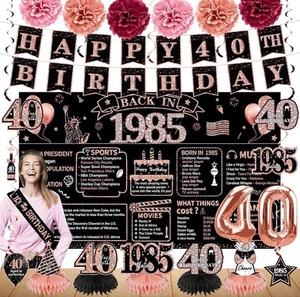 40Th Birthday Decorations for Women, 21Pcs Back in 1985 Banner Party Supplies, R - Picture 1 of 6