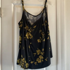 Torrid Damen Trägertop mit Knopfleiste schwarz/gold geblümt mit Trägern ärmellos Größe 2 - Bild 1 von 9
