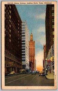 Boston Avenue Looking North Tulsa Oklahoma Linen Postcard October 16th 1956 - Picture 1 of 2