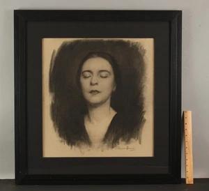 Large Antique JOSEPH REEVES Signed Charcoal Portrait 1940s Beautiful Woman, NR - Picture 1 of 6