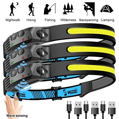 3 PCS Stirnlampe COB+LED Kopflampe USB Wiederaufladbar Bewegungssensor 5-Modi DE - Bild 1 von 4