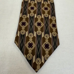 Heritage by Etienne Aigner 100% Silk Tie Geometric Brown Purple Gold Vintage - Picture 1 of 4