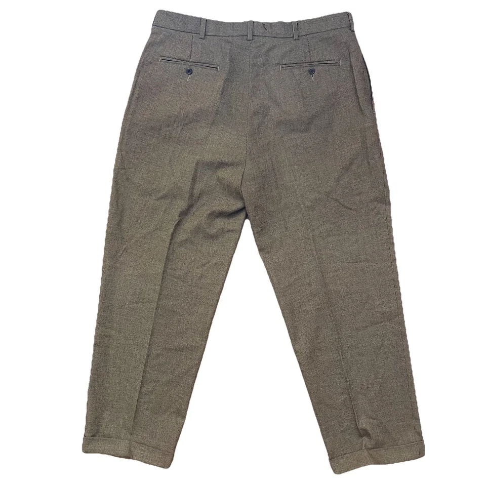 Pantalones Polo Ralph Lauren 36x30 Marrón Pata de Gallo Plisados Puños Cintura Alta De Colección Foto 1 de 4