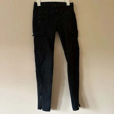 J Brand 女式 28 码黑色紧身工装裤实用摩托车骑手拉链口袋 — 第 1/4 张图片
