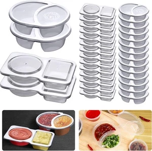 32 Sets Double Compartment Condiment Container, Disposable 2 Clear  - Picture 1 of 7