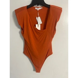 Good American bodysuit women’s size 1 orange power shoulder asymmetric NEW  - Picture 1 of 5