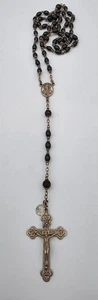 Vintage Rosenkranz von SVC 19 Zoll lang silberfarben mit schwarzen Perlen hergestellt in Frankreich - Bild 1 von 7