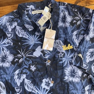 Tommy Bahama UCLA Shirt Men 2XLB Blue Hawaiian Tropical 100% Silk Short Slv NEW - Picture 1 of 10