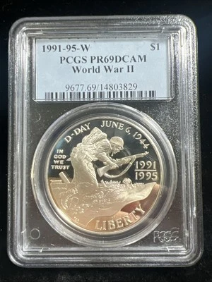 1991-95-W World War II Commemorative Dollar PR69 DCAM PCGS Blue Label #515 - Image 1 of 2