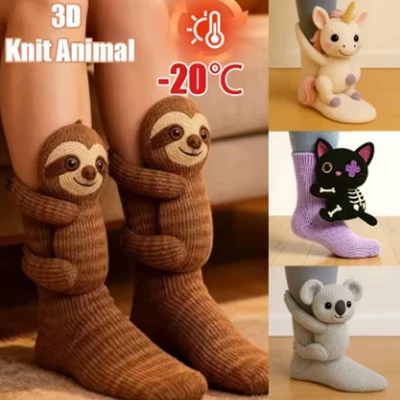 Unique Abstract Animal Socks Whimsical 3D Knitted Winter Novelty Christmas Gift