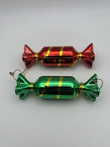 Set Of 2 Midwest Of Cannon Falls Wrapped Candy Plastic Christmas Tree Ornaments - Picture 1 of 3