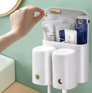 Wall Mounted Toothbrush Holder for Bathroom, Dust-Proof w/Toiletry Storage White - Picture 1 of 7