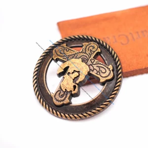 10PC BRASS ROPE SIDE WESTERN CROSS BIKER HORSE RODEO SADDLE TACK LEATHER  CONCHO - Picture 1 of 8