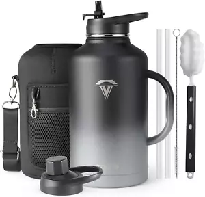 64 Oz Insulated Water Bottle with Straw and Lid, Half Gallon Stainless Steel Cup - Picture 1 of 12