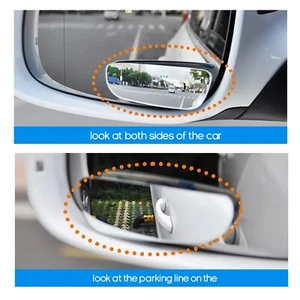 Frameless Blind Spot Mirror, Wide Angle View Stick-On, Cars SUVs Trucks, 2 Pack - Picture 1 of 11