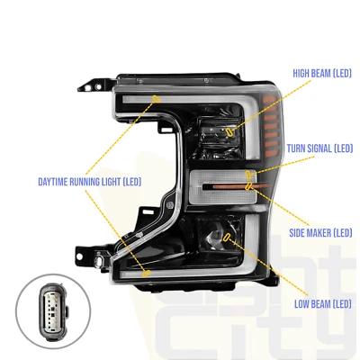 [LED] Para Ford SD F250/350/450/550/600 2020-2022 Borde Negro Faro Conductor LH Foto 1 de 4