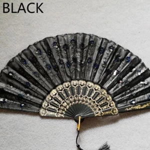 Party Sequin Folding Fan Dance Lace Tassel Fringe Lolita Spanish Hand Held Decor - Picture 1 of 23