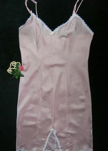 USA Full Slip Tall Pink Candy Stripe Satin 34T  VinTage Vassarette - Picture 1 of 6