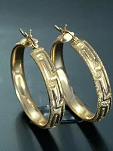 14K Solid Yellow Gold Women's Hoop Earring Jewelry - Picture 1 of 2