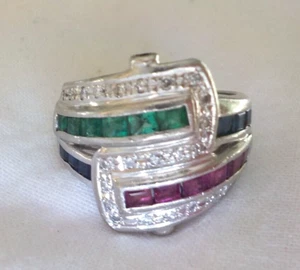 Heavy Platinum Ornate Cluster Corundum Diamond Ring - 11.64 gm, Sz 5.75, 1.81 ct - Picture 1 of 14