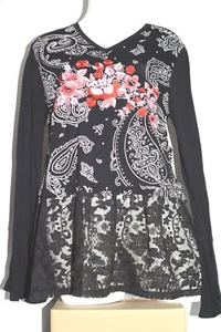 desigual Langarmshirt Gr.L Schwarz mit Spitze Blumen NEU - Bild 1 von 9