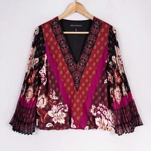 WHBM Top Size Medium Multicolor Paisley Floral Pleated Flare Sleeve Boho Glam - Picture 1 of 8