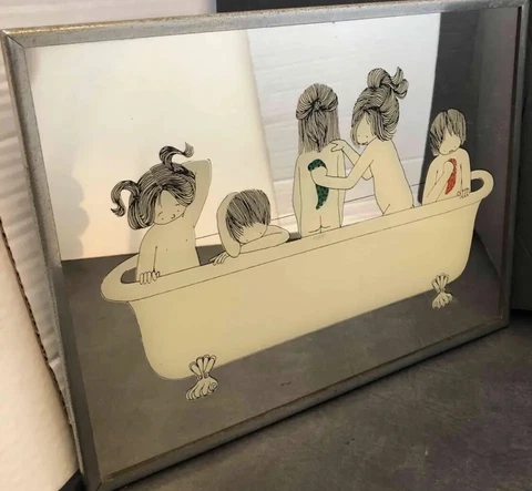 Vintage Mechanical Mirror Works Retro Mod Kids Bathroom Art 9x12" Cover