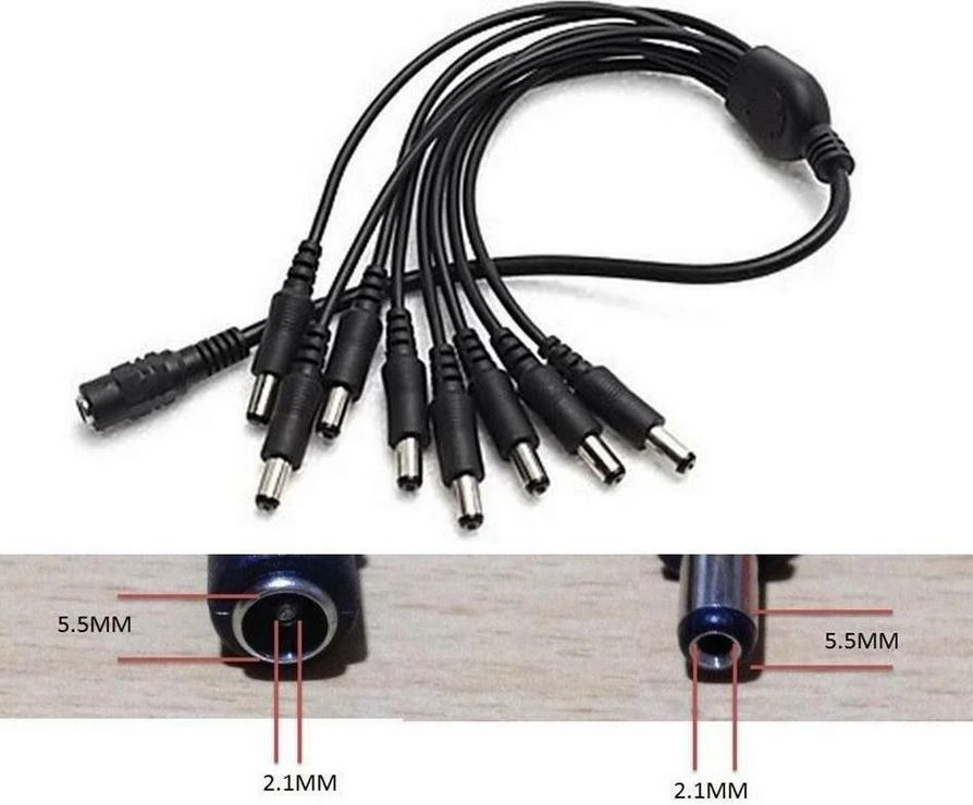 3pcs DC 1 Female to 8 Male Power Splitter Cable for CCTV Security Camera System - Image 1 of 1