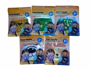 Print Face Masks 5 Pack | Protective Coverings for Kids Unisex Reusable - Picture 1 of 2