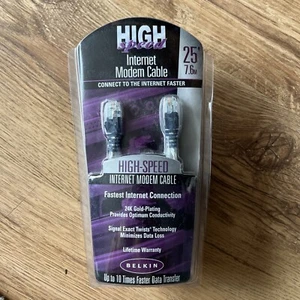 Belkin Internet Modem Cable 25’ 7.6m RJ11 Plug / RJ Plug Modular Sealed Vintage - Afbeelding 1 van 5