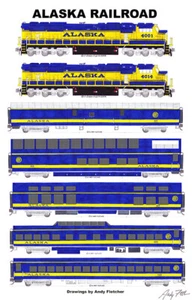 Póster del tren de pasajeros del ferrocarril de Alaska 11"x17" firmado por Andy Fletcher - Imagen 1 de 1