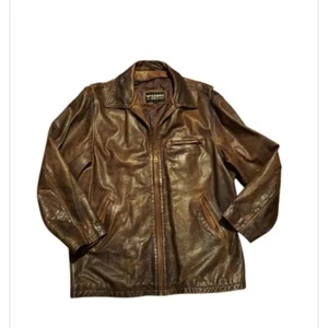 Vintage Wilsons Jacket XL Brown Leather Distressed Motorcycle Biker Full Zip - Bild 1 von 12