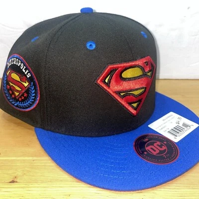 Nueva gorra ajustada Superman DC talla 7 3/8 tapas planas exclusiva negra y azul Foto 1 de 4