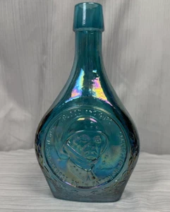 Vintage Wheaton Carnival Iridescent Blue Glass George Smith Patton Bottle - Picture 1 of 9