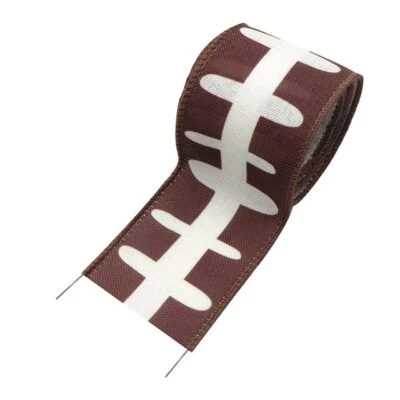 2" Football laces Wired ribbon brown and white ribbon sports ribbon 5 Yards - Image 1 of 2