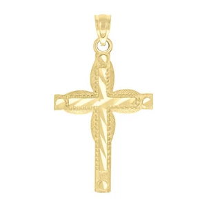 10kt Yellow Gold Diamond-Cut Unisex Cross Religious Charm Pendant - Picture 1 of 1