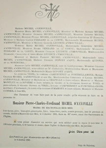 MICHEL D ANNOVILLE Leconte d Ymouville FAIRE PART Amphernet Pontbellanger 1891 - Picture 1 of 2