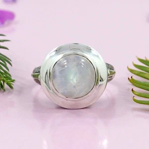 Anillo de piedra lunar arco iris de plata de ley 925 hecho a mano tamaño 7 - Imagen 1 de 6