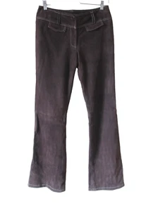 NEXT Genuine 100% Suede Leather Bootcut Flare Lined Brown Trousers UK 10 L 33L - Picture 1 of 6