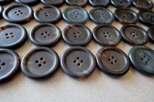 Vintage Lot 12 HSM Faux Brown Bakelite Buttons Round 4 Hole Set 1-1/16”X 12 - Picture 1 of 13