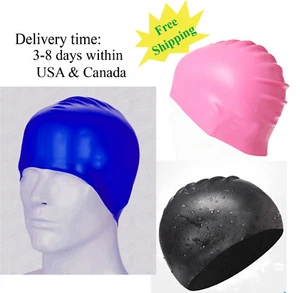 Unisex solid color Silicone Swimming Cap one size fit All free shipping swim cap - Bild 1 von 5