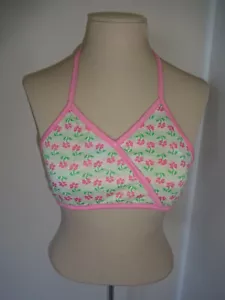 Vintage 1970s A.H. Schrieber Swimsuit Swim Top Halter 12 XS S Flowers Floral USA - Picture 1 of 4