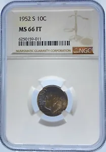 1952 S Roosevelt Dime MS66FT NGC - Picture 1 of 2
