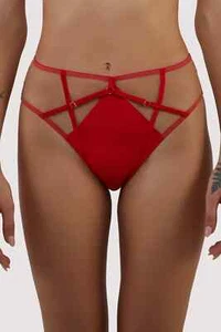 Playful Promises Ramona red Strap Detail Illusion Mesh High Waisted Brief UK 14 - Picture 1 of 3