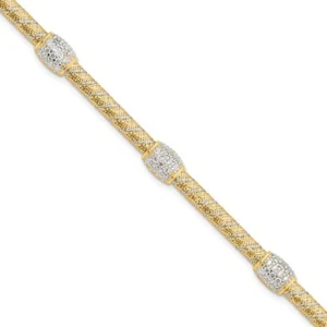 14k Yellow Gold with White Rhodium Mesh Cubic Zirconia Bracelet 7.25"for Mother - Picture 1 of 6