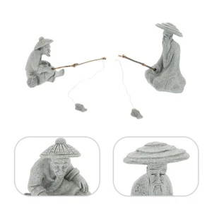 2PCS Mini Garden Decor Fish Tank Decors Fisherman Statues Model Miniature - Picture 1 of 11