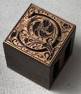 C Antique Ornate Floral Capital Letter "C" Printing Block Copper on Metal - Picture 1 of 5