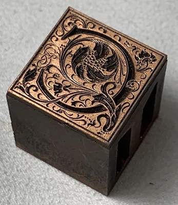 C Antique Ornate Floral Capital Letter "C" Printing Block Copper on Metal - Image 1 of 4