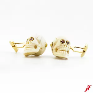 Animal Bone Cufflinks 18K Gold 4 Rubies 0.40ct Value = €7,500 - Picture 1 of 2