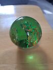 Vintage Green Glass Paperweight Solid Colorful Flower Design Paper Weight Old